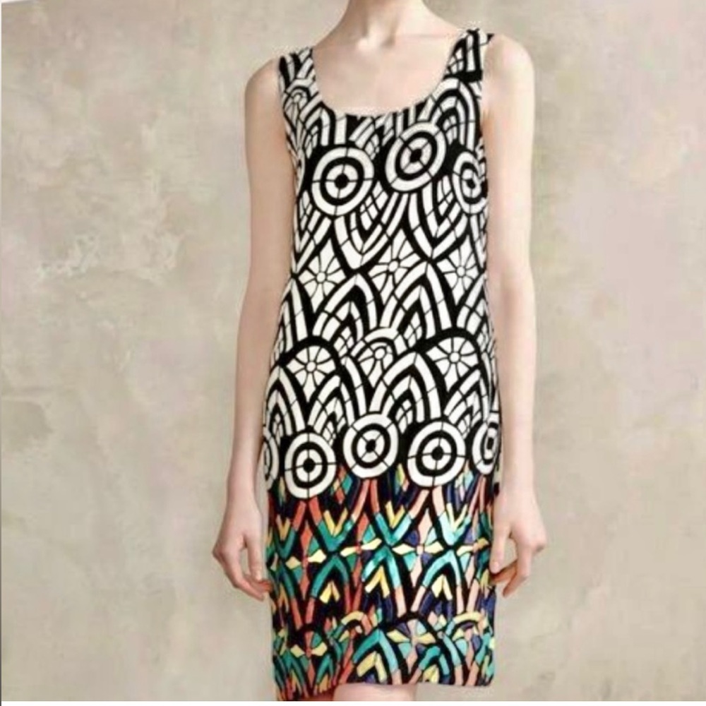 Anthropologie Kachel Glasswork Embroidered Sleeveless Shift Dress Size 4